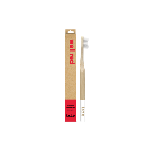 Well Red Medium (And White) Medium Bamboo Toothbrush By F.E.T.E (From Earth to Earth) Available on LocoSoco