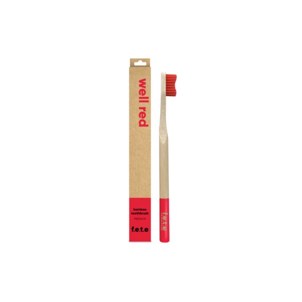 Well Red Medium Bamboo Toothbrush By F.E.T.E (From Earth to Earth) Available on LocoSoco